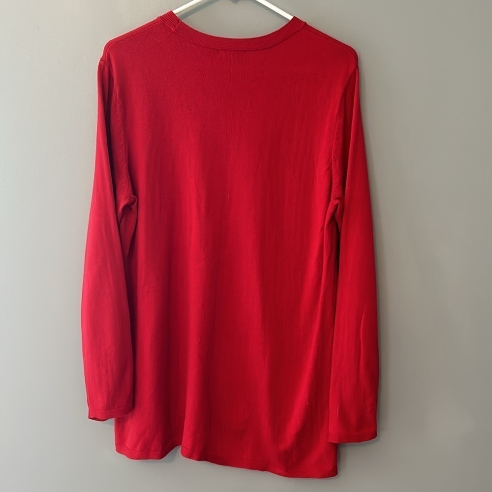 J.Jill Holiday Red Long Sleeve Pull Over Top Vented Sides Longer Fit Medium - Picture 5 of 5